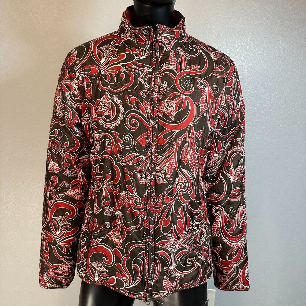 Aventura Melrose Jacket XL Brown Red Floral Fleece Lined Like New